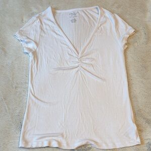 American Eagle Outfitters SOFT & Sexy  Rib White Ruched V-Neck Tee